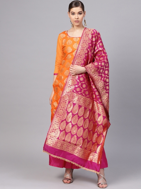 

Ishin Women Orange & Pink Self Design Kurta with Palazzos & Dupatta