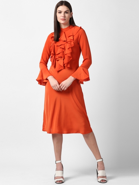 

StyleStone Women Orange Solid Fit and Flare Dress