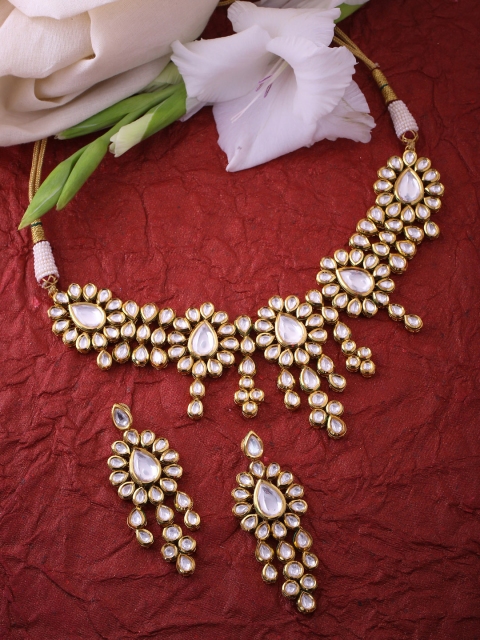 

Tistabene Gold-Plated & White Kundan Studded Meenakari Jewellery Set