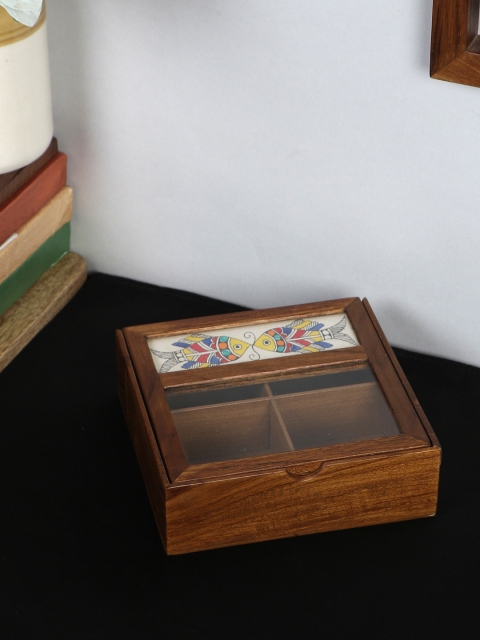 

VarEesha Brown Teak Wood Hand-Painted Multipurpose Spice Box