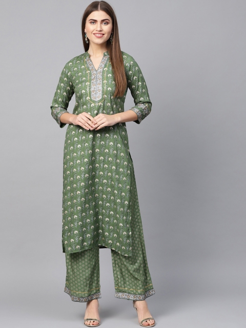 

Yuris Women Green & Off-White Printed Kurta with Palazzos