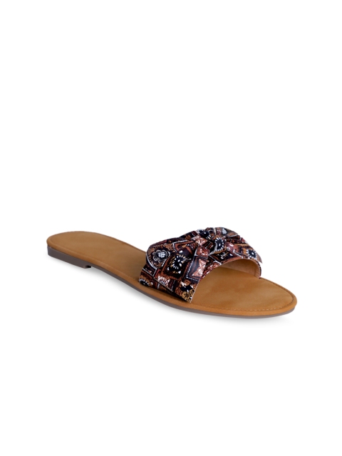 

PANAHI Women Brown Printed Open Toe Flats