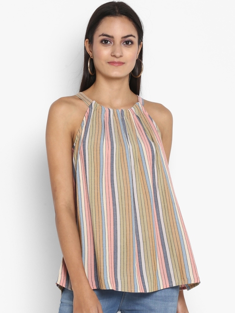 

MIAMINX Women Green Candy Stripe A-Line Top