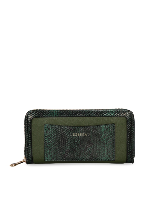 

ESBEDA Women Green Animal Textured Zip Around Wallet