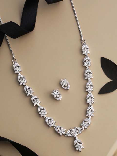 

Tistabene Silver-Toned & White Rhodium-Plated Stone Studded Jewellery Set