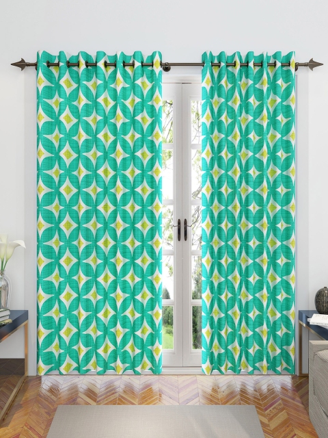 

Divine Casa Set of 2 Green & White Geometric Print Door Curtains