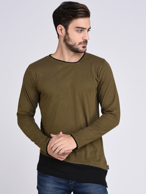 

Rigo Men Olive Green & Black Colourblocked Slim Fit Round Neck T-shirt