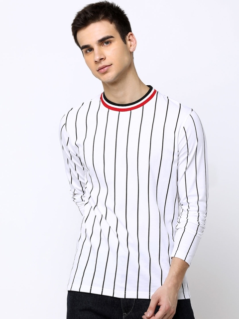 

Maniac Men White Black Striped Round Neck Slim Fit Pure Cotton T-shirt