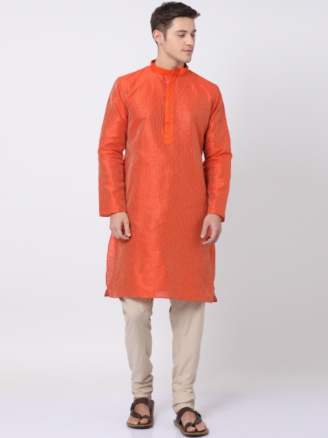 

TABARD Men Orange Striped Straight Kurta