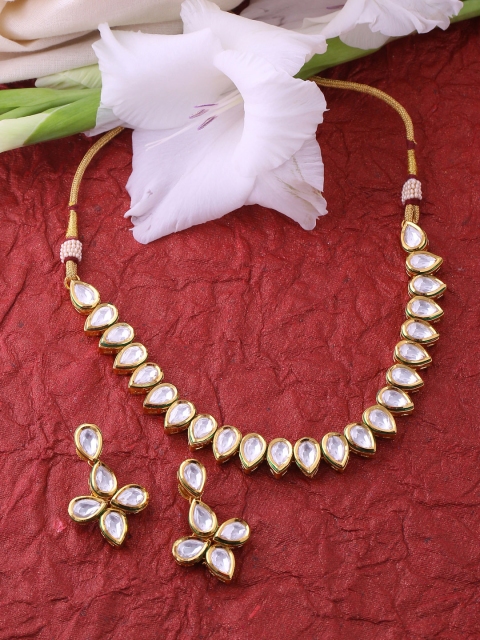 Tistabene Gold-Plated & White Kundan Studded Meenakari Jewellery Set