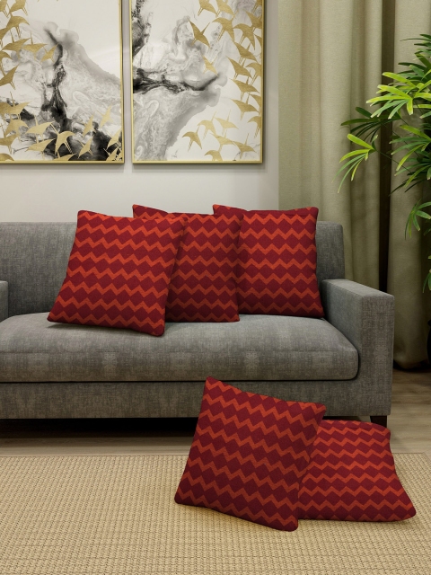 

KLOTTHE Set of 5 Maroon & Rust Orange Geometric Printed Square Cushion Covers