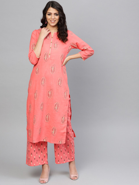 

Yuris Women Pink & Cream-Coloured Printed Kurta with Palazzos
