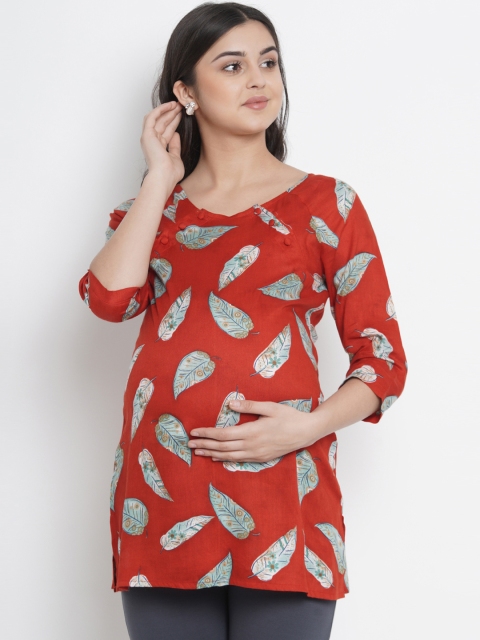 

Mine4Nine Women's Red & Green Printed Maternity Tunic