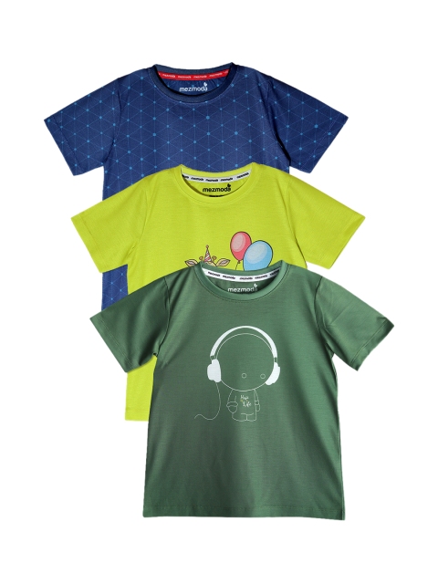 

mezmoda Boys Pack of 3 Printed Round Neck T-shirts, Green