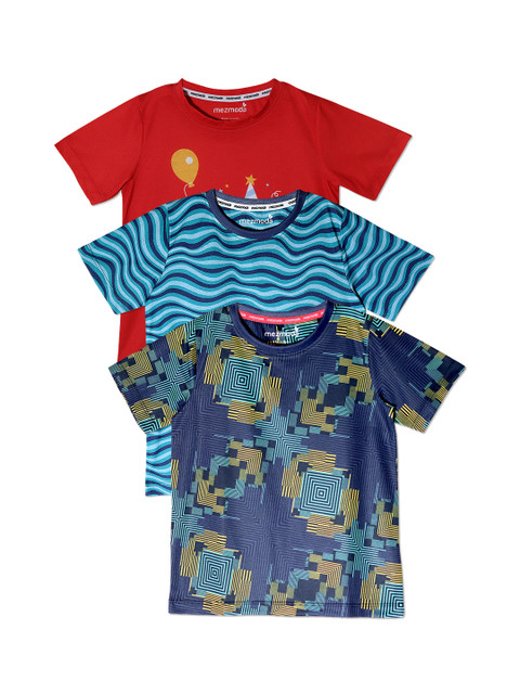 

mezmoda Boys Pack of 3 Printed Round Neck T-shirts, Red