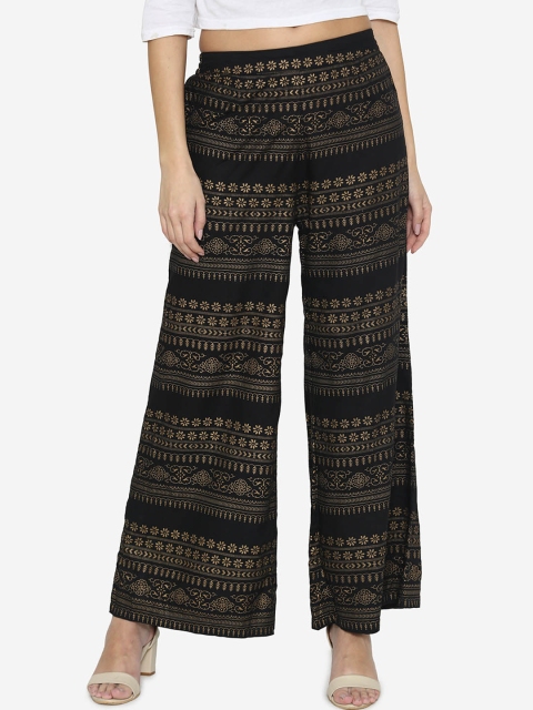 

Laabha Women Black & Golden Block Printed Wide Leg Palazzos
