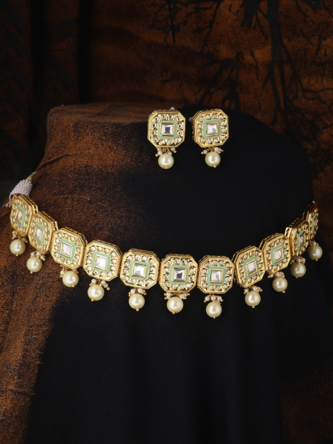 

Tistabene Gold-Plated Green Enameled & Stone Studded Jewellery Set