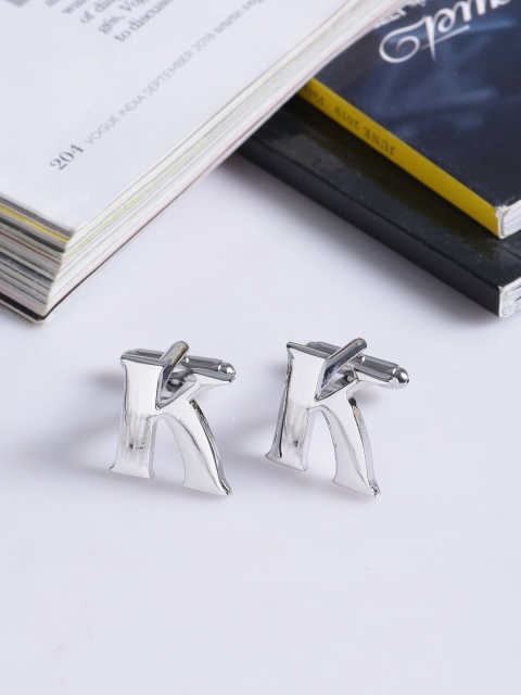 

Tistabene Rhodium Plated Silver-Toned Alphabet Cufflinks
