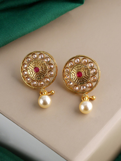 

Voylla Gold-Plated & Red Handcrafted Circular Drop Earrings