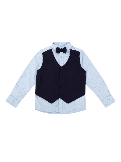 

Pantaloons Junior Boys Blue Regular Fit Printed Casual Shirt with Jacket & Bow Tie