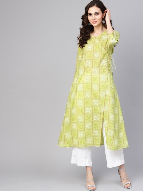 

Yuris Women Green & White Printed A-Line Kurta