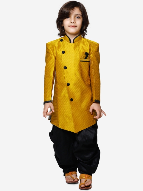 

Kidling Boys Yellow & Black Sherwani with Dhoti