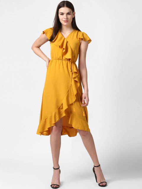

StyleStone Women Yellow Solid Wrap Fit and Flare Dress