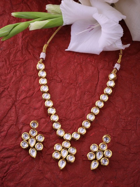 

Tistabene Gold-Plated White & Green Kundan Studded Meenakari Jewellery Set