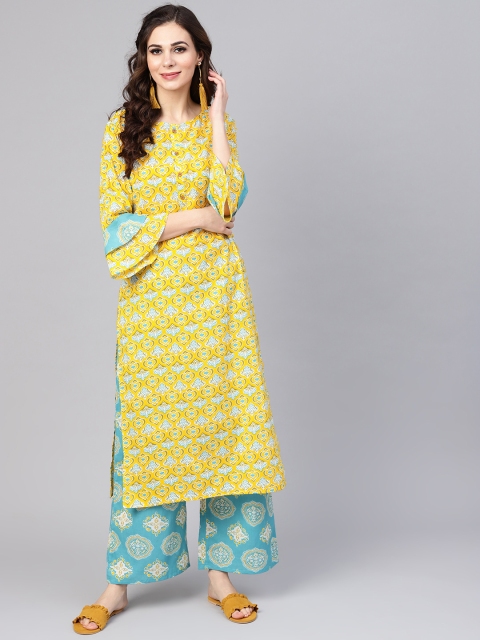 

Yuris Women Yellow & Blue Printed Kurta with Palazzos