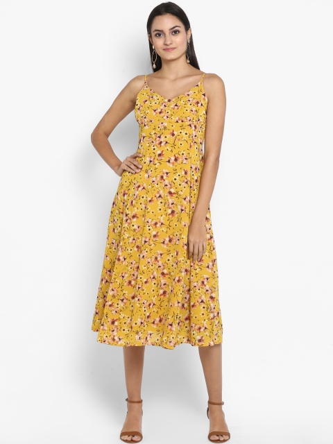 

MIAMINX Women Yellow Printed Fit and Flare Dress