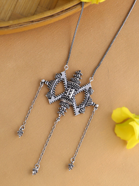 

Voylla Oxidised Silver-Plated Tasselled Statement Necklace