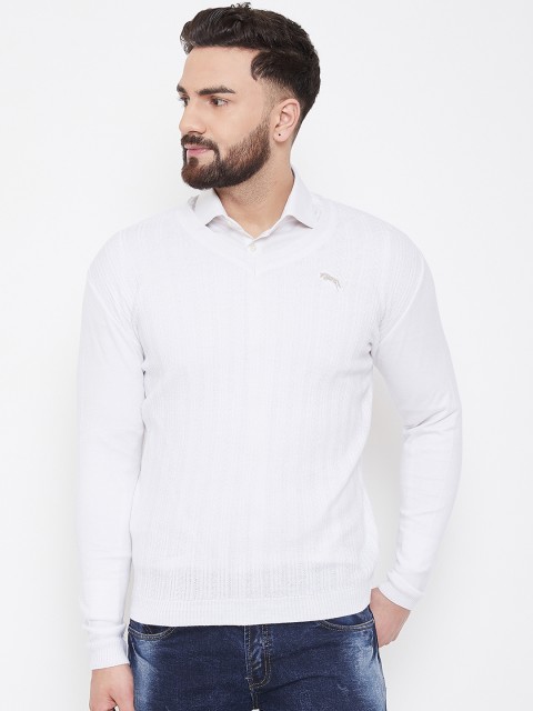 

JUMP USA Men White Self Design Pullover