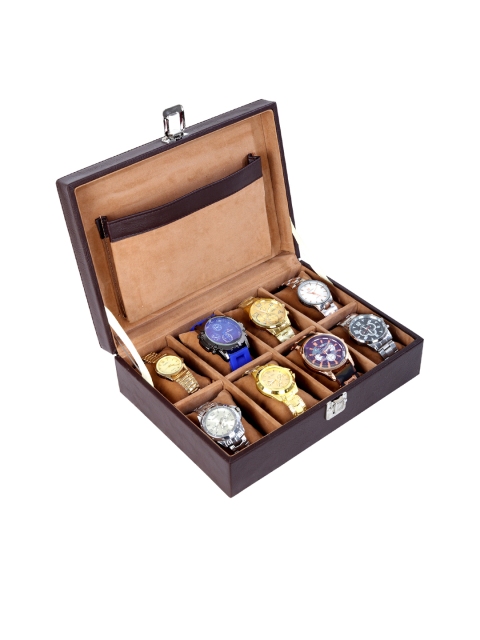 

Leather World Coffee Brown Solid 8 Slots Watch Organiser