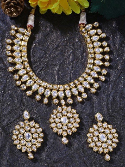 

Tistabene Gold-Plated & White Kundan Studded Enamelled Jewellery Set