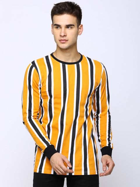 

Maniac Men Yellow & Black Striped Round Neck Slim Fit T-shirt