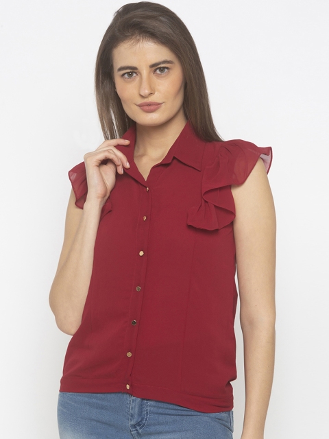 

Iti Women Maroon Solid Shirt Style Top