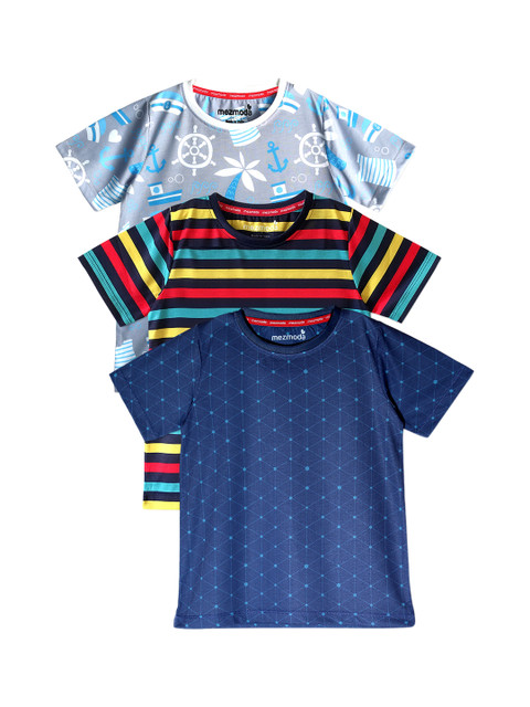 

mezmoda Boys Pack of 3 Round Neck T-shirts, Navy blue
