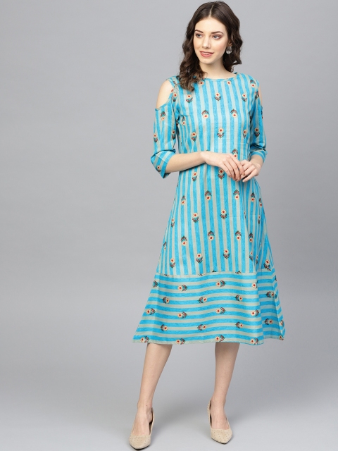 

Yuris Women Blue Floral Printed A-Line Dress