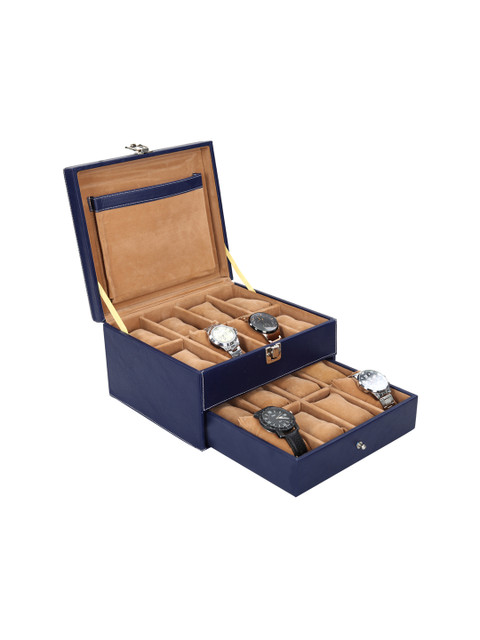 

Leather World Unisex 16 Slots Blue Watch Organiser Box, Navy blue