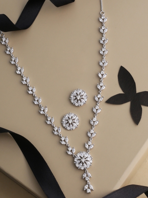 

Tistabene Silver-Toned & White Stone Studded Rhodium-Plated Jewellery Set