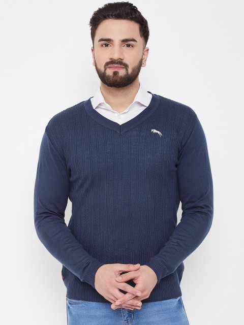 

JUMP USA Men Navy Blue Self Design Pullover