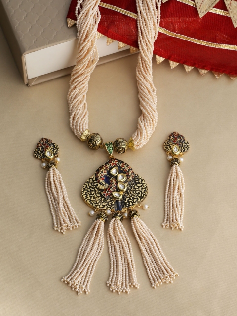 

Tistabene Gold-Plated Cream-Coloured Beaded & Enameled Jewellery Set