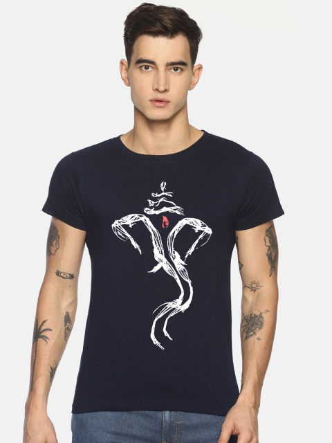 

Le Bison Men Navy Blue Printed Round Neck T-shirt