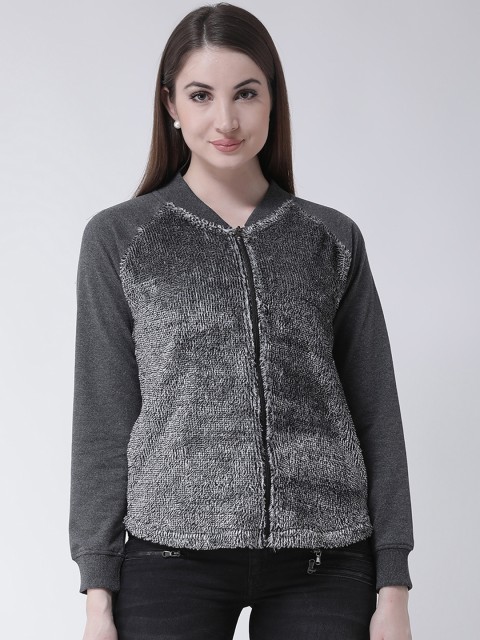 

Club York Women Grey Solid Sweatshirt