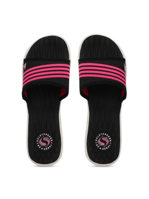 

Solethreads Women Black & Pink Striped Sliders