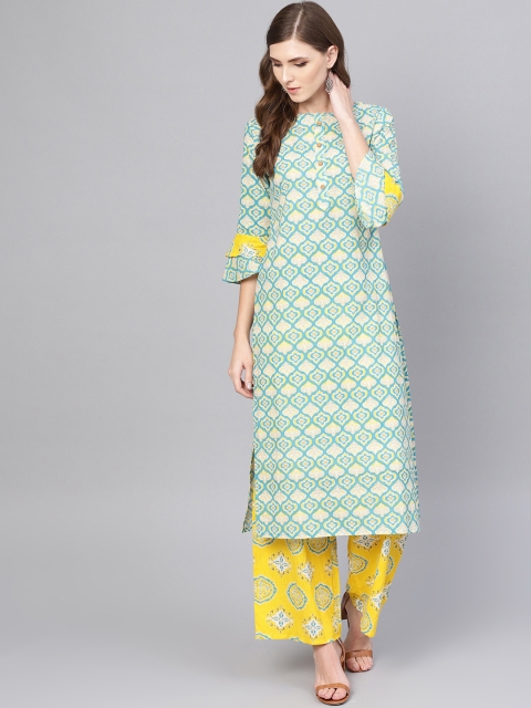 

Yuris Women Blue & Yellow Printed Kurta with Palazzos