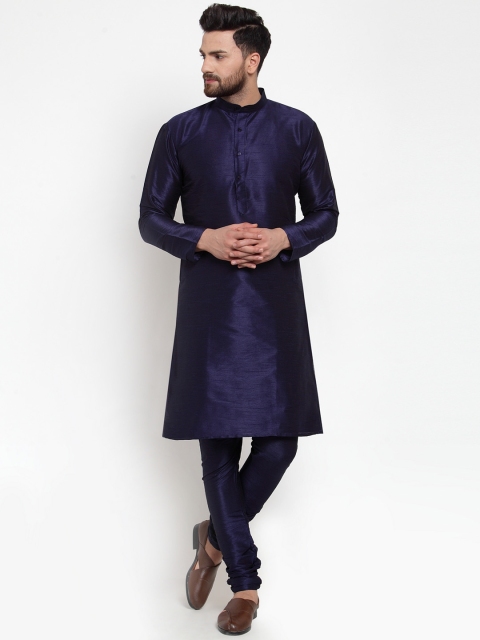 

Jompers Men Navy Blue Solid Kurta with Churidar
