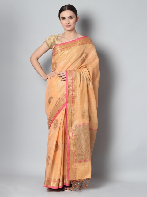 

EthnicRoom Peach-Coloured Handloom Woven Design Banarasi Saree