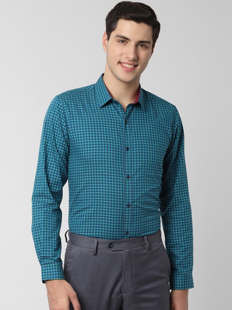 

Peter England Men Blue & Green Slim Fit Checked Formal Shirt