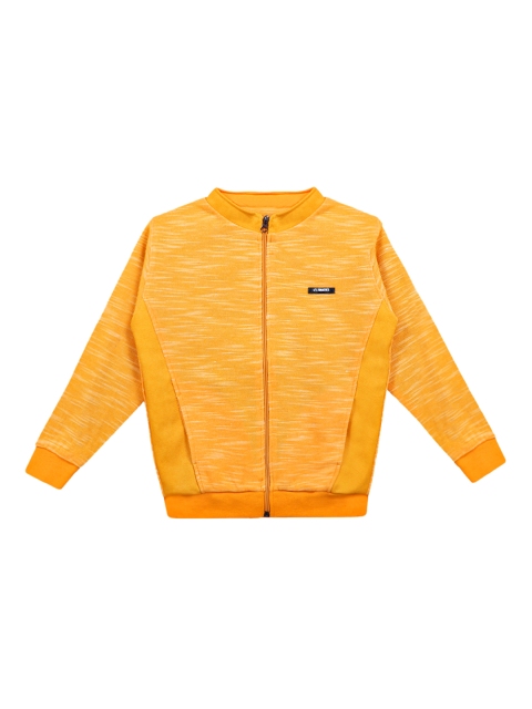 

Lil Tomatoes Boys Mustard Yellow & White Solid Front-Open Sweatshirt